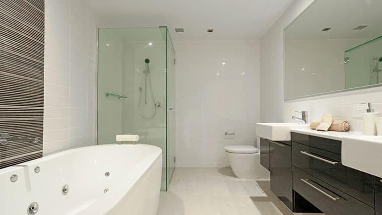 Sleek design of a modern bathroom with spa bath