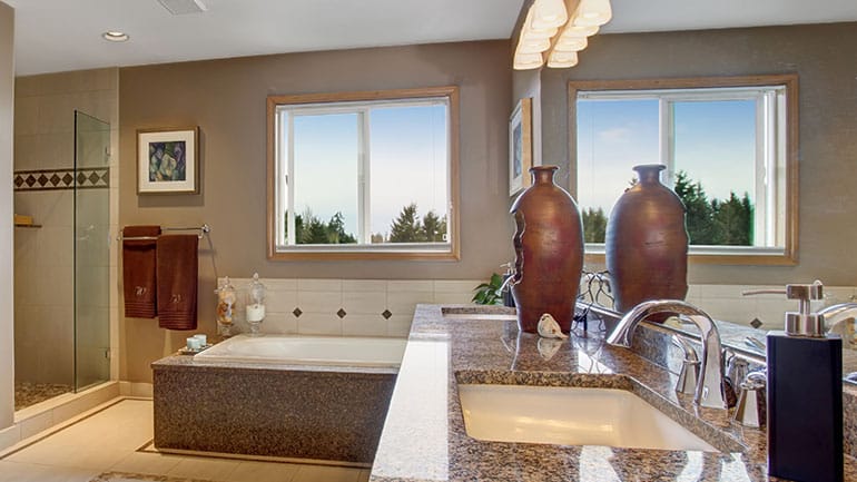 Bathroom renovated in traditional style.